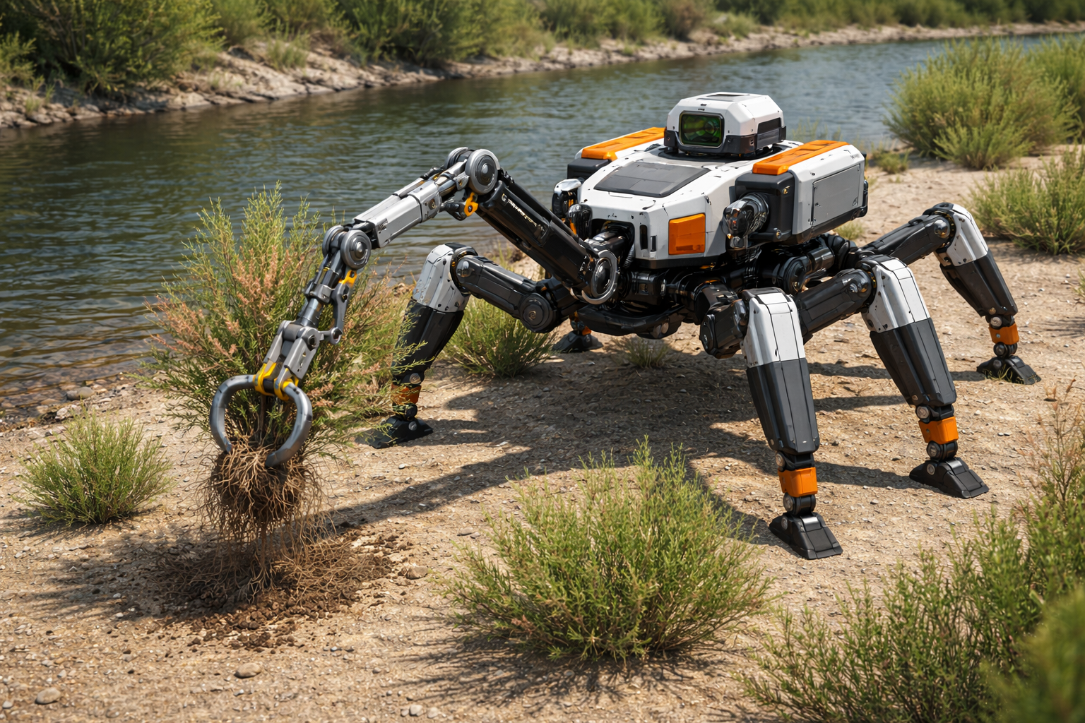 Robot pulling invasive plants from the soil